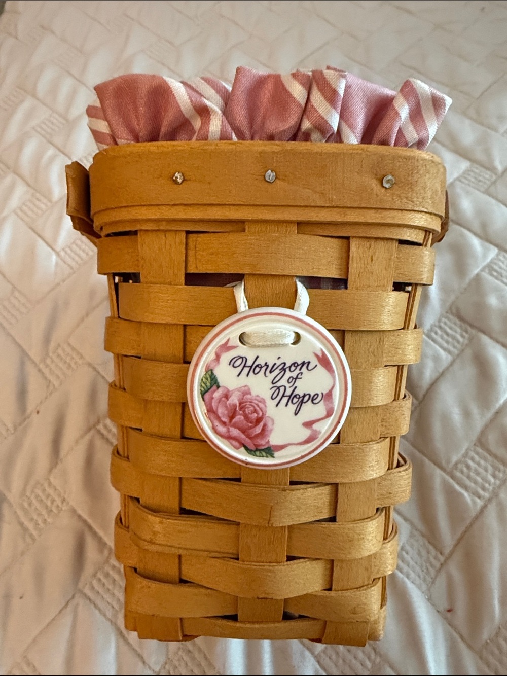 Pink and Tan Woven Home Accent Basket -